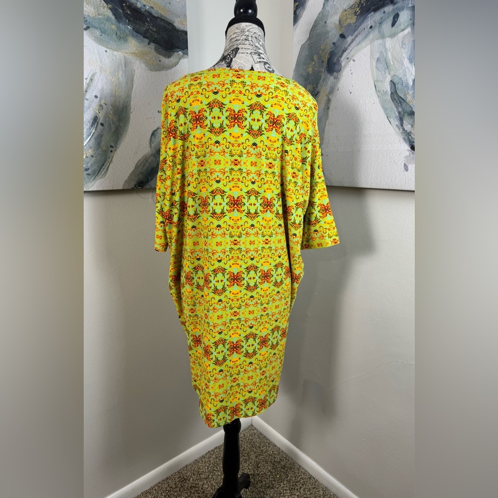 LuLaRoe IRMA Vibrant Yellow/ Multicolor Geometric Tunic High Low Hem Size Medium - Picture 4 of 8